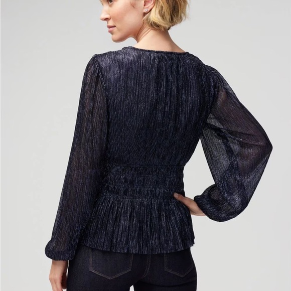 NWOT WHBM Metallic V-Neck Peplum Top - Picture 3 of 6